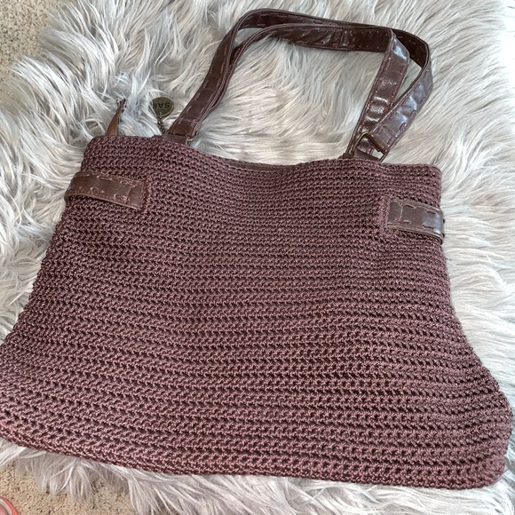 EUC Vintage The Sak Double Strap Crochet Brown Shoulder Bag Purse - Picture 2 of 9